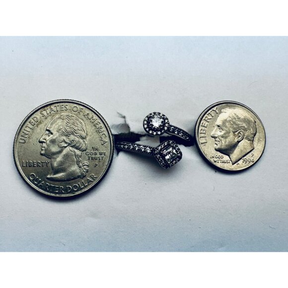 Estate Pandora Sterling Silver 925 Two Stone Halo Crossover Ring Size 4.5 Vintag - Picture 8 of 9